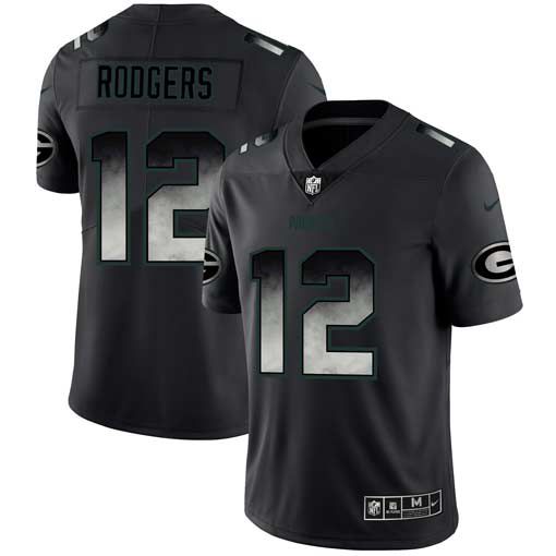 Men Green Bay Packers #12 Rodgers Nike Teams Black Smoke Fashion Limited NFL Jerseys